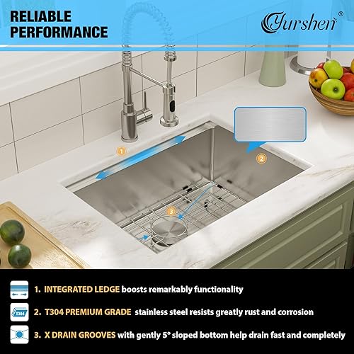 Miniatura 4 de Fregaderos de cocina de 27 x 19 pulgadas con repisa para fregadero de cocina de un solo tazón de acero inoxidable calibre 16 con accesorios