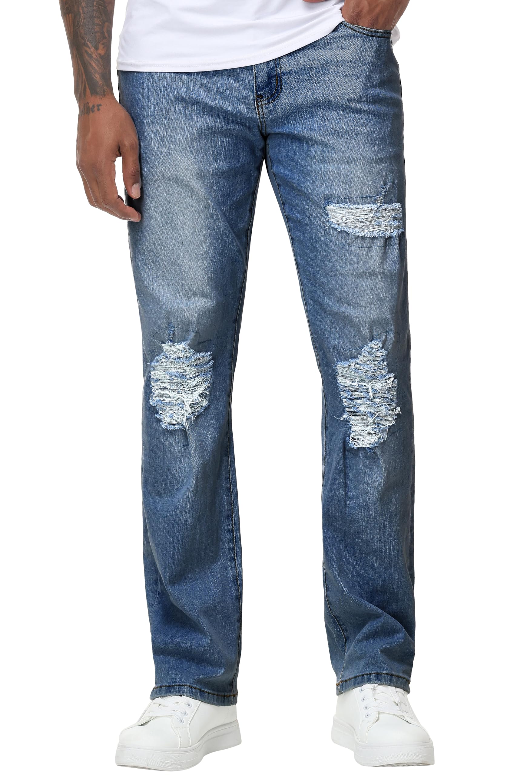 Mens Regular Fit Straight-Leg Jeans - High-Stretch Cotton Fashion Comfort Flex Waist Denim Pants