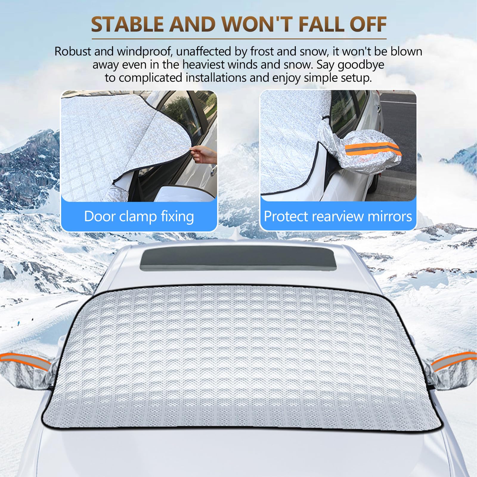 Copri Parabrezza per Auto, 5 Magneti Copertura Parabrezza, Copertura Auto Antigelo Inverno con Coperture Riflettenti, Protezione Anti UV, Neve, Grandine, Gelo, Polvere, per SUV, 147 x 108 cm