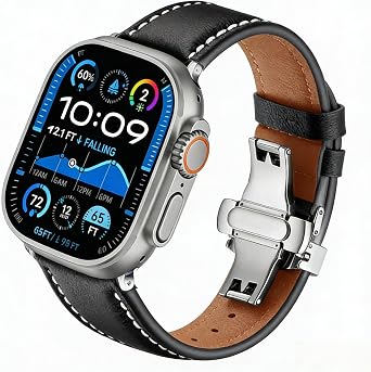 Natural Leather Smartwatch Bands Compatible with Apple Watch Bands 42mm 44mm 45mm 46mm 49mm for Women Men,Suitable for iWatch Series 11 10 987654321,SE/SE2/SE3,Ultra 3/2/1,Black