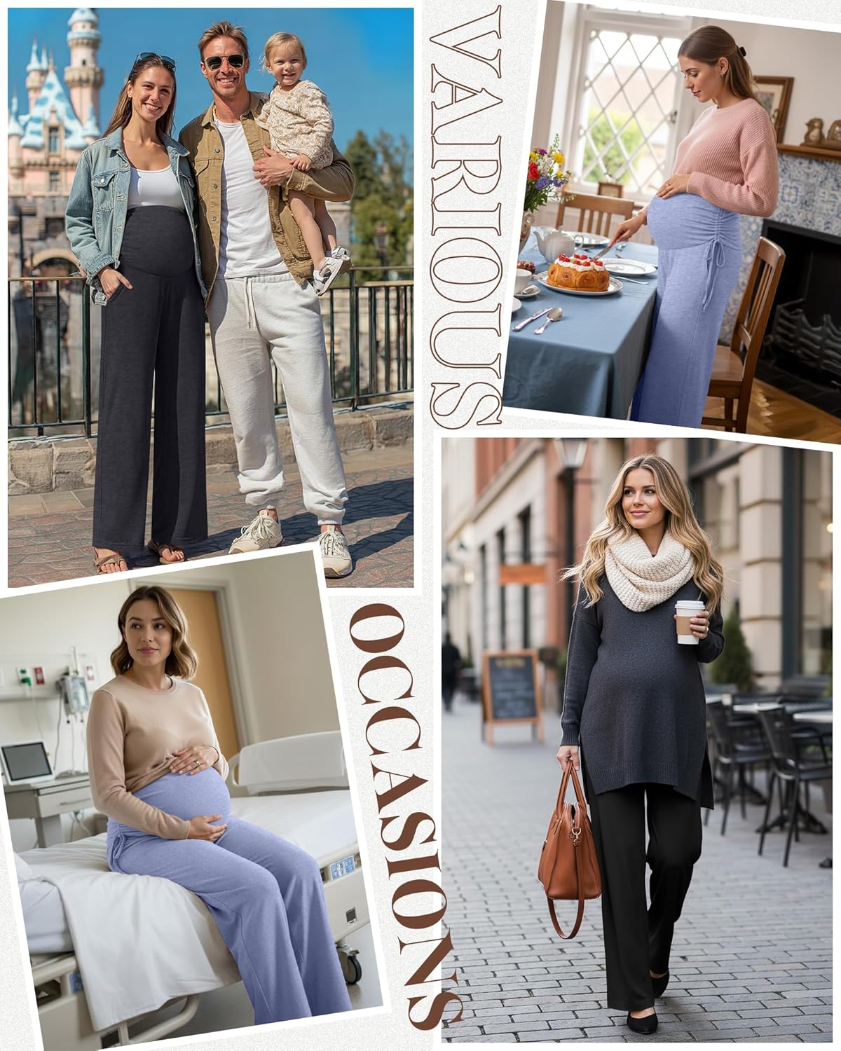 Neer 3 Pack Women's Maternity Pants Over The Belly Loose Pregnancy Pants Stretchy Lounge Wide Leg Trousers with Pockets - Image 5