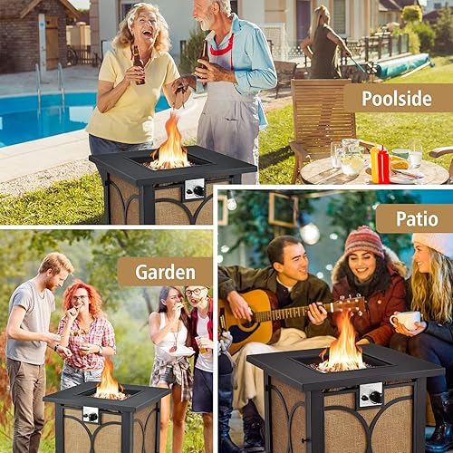 Miniatura 9 de Giantex Mesa para hoguera para exteriores de 28 pulgadas, mesa cuadrada de metal de 50,000 BTU con tapa, cubierta de PVC, piedras de vidrio,