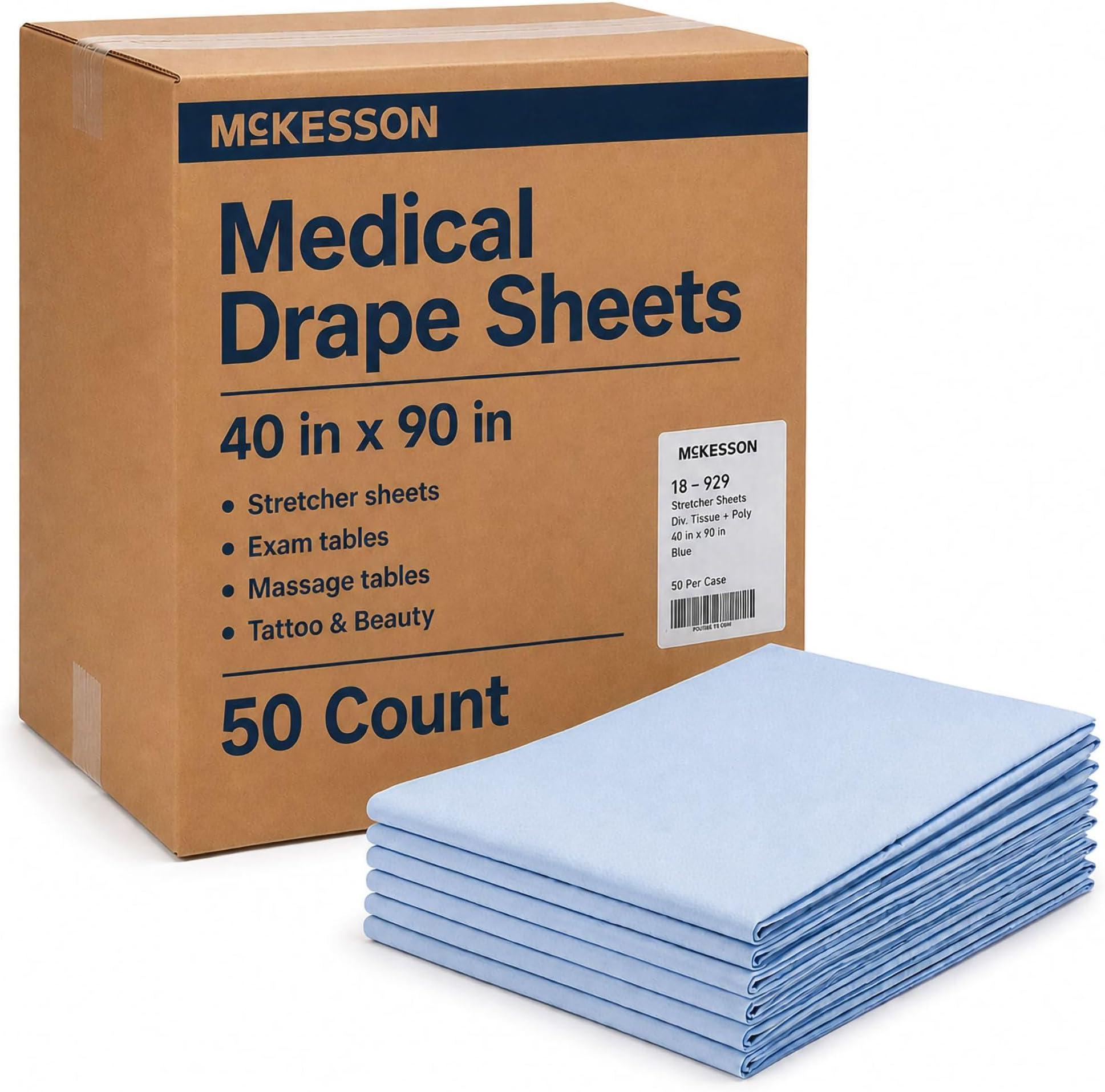 McKesson Drape Sheets Stretcher Sheet for Bed, Exam, 40 x 90 in, 50 ct | Massage, Medical, Tissue/Poly, Latex-Free