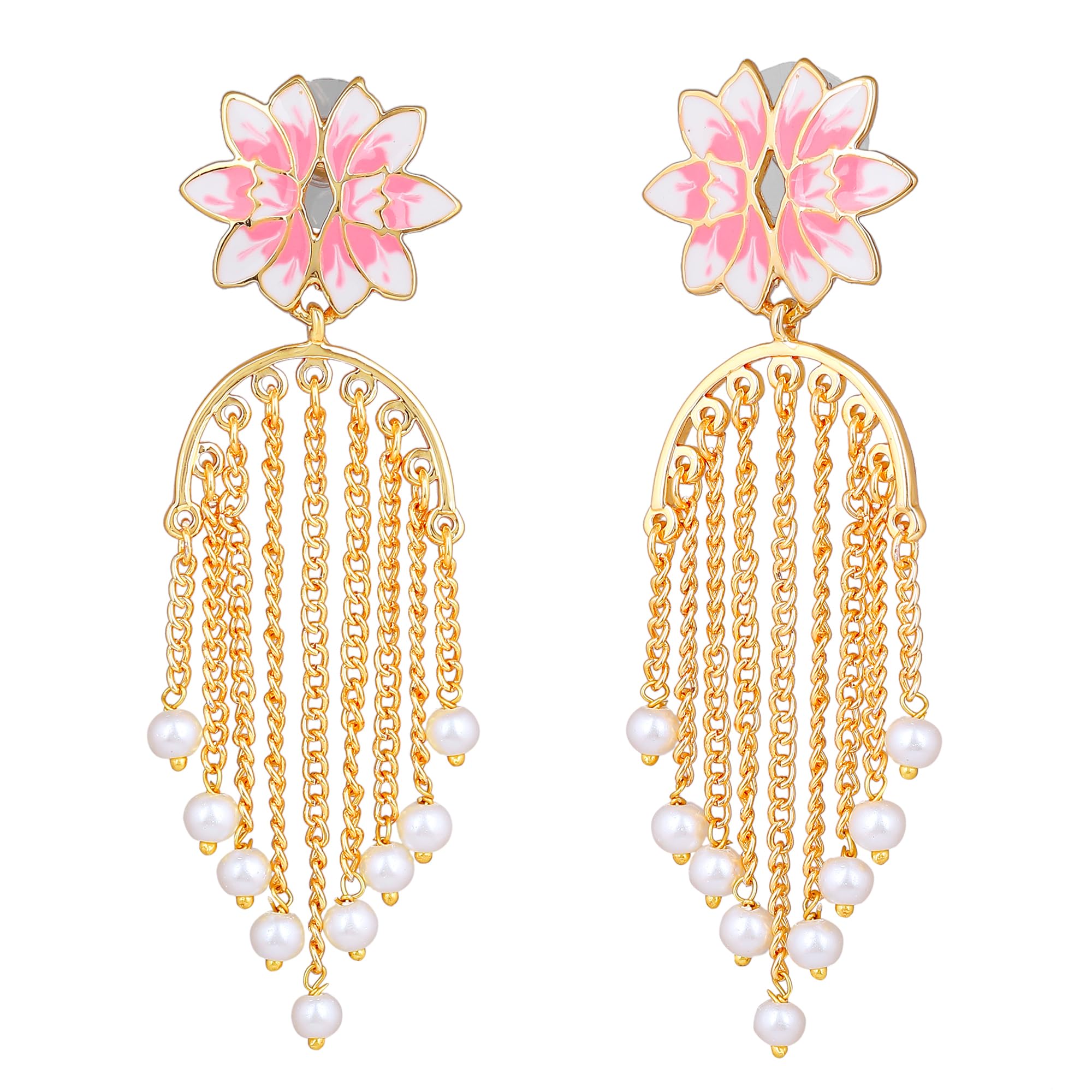 Pink Lotus Pearl Drop Earrings