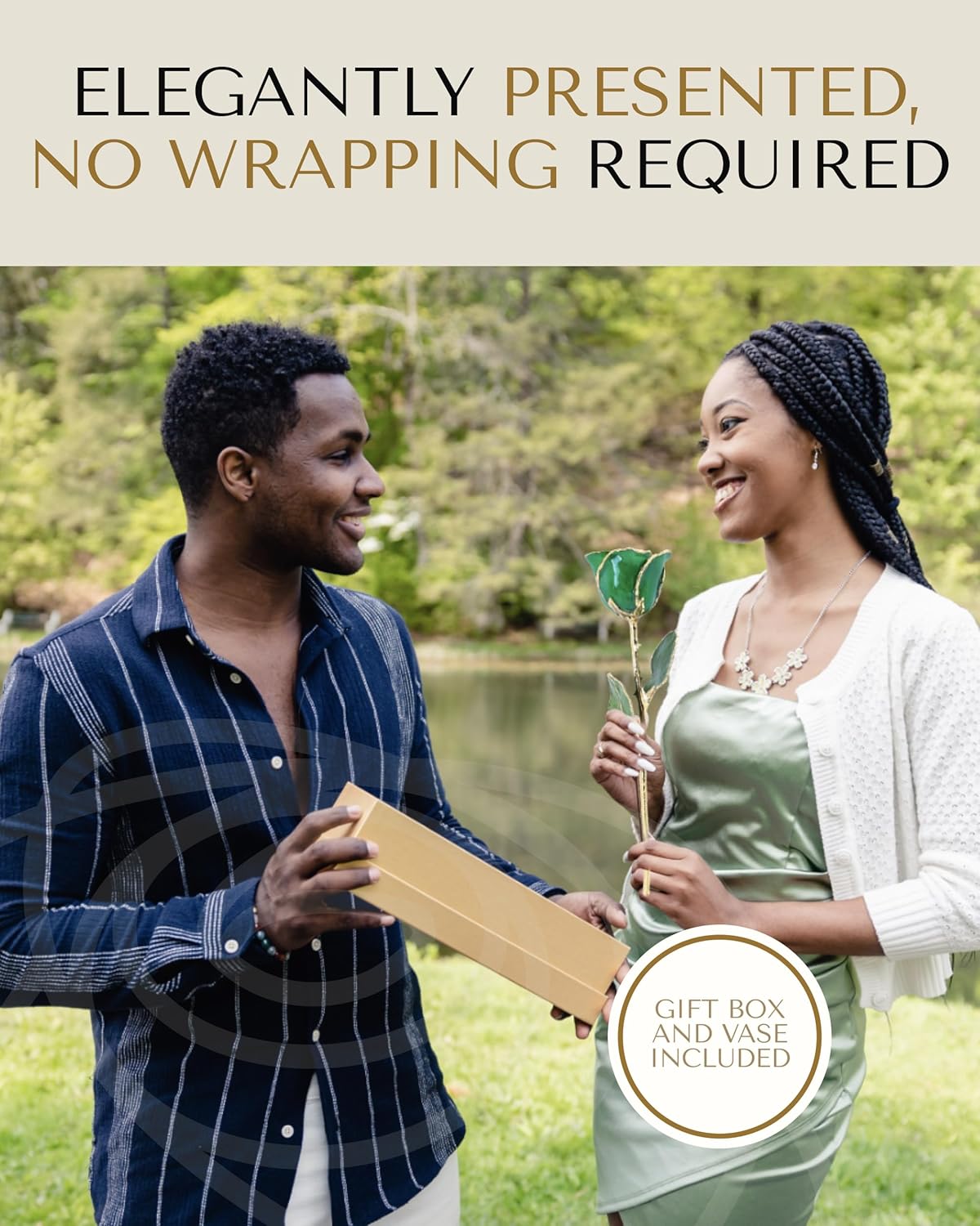 Forever Rose Hand-Dipped in 24K Gold, Emerald-Inspired May Birthstone with Sparkles, Real Rose in Luxury Gold Gift Box & Clear Glass Bud Vase – Perfect Ready to Gift for May Birthday or Any Occasion - Image 5