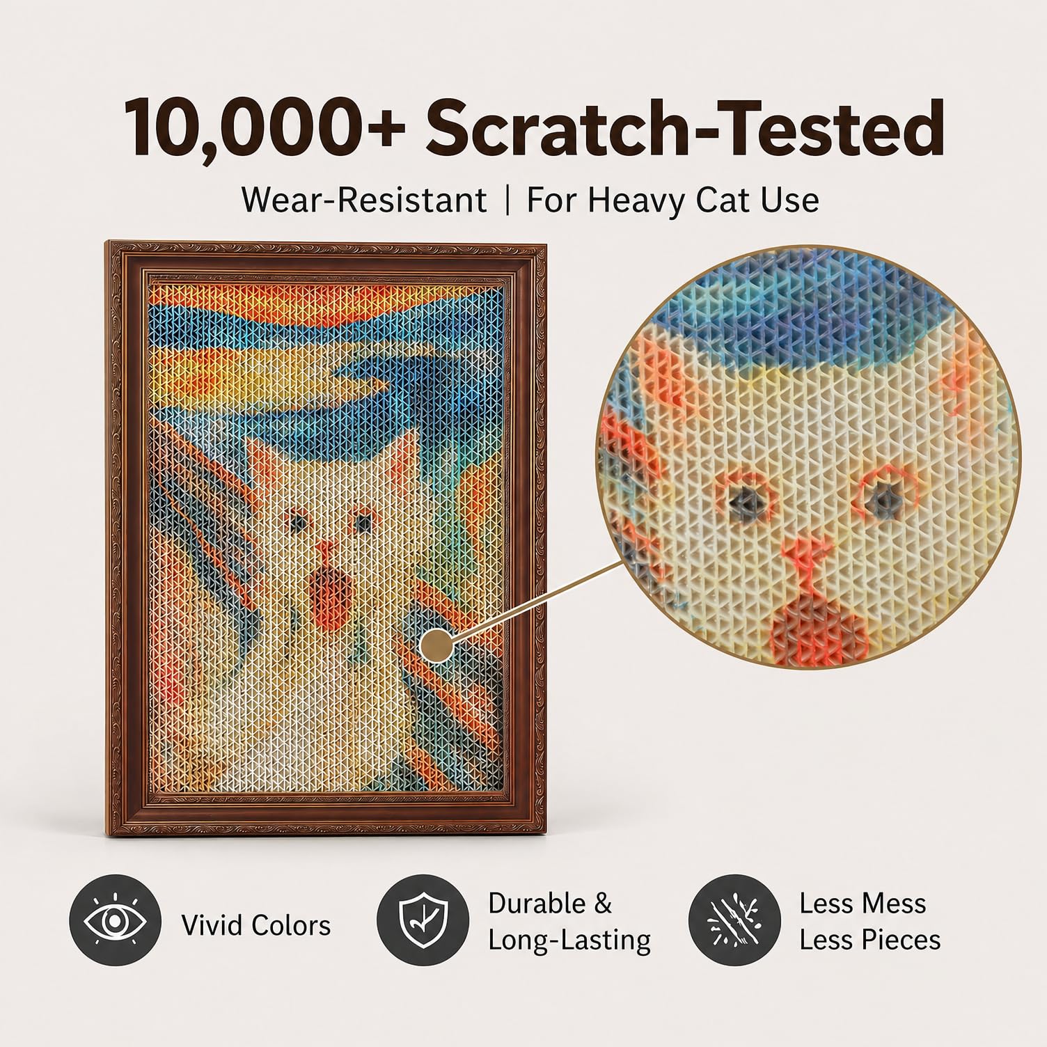MUTTROS 3 Pack Art Wall Cat Scratcher, Vertical Wall Mounted Cardboard Cat Scratching Board with Adhesive Strips, Indoor Cat Toy and Wall Furniture Protector, 16.3*12*0.7 Inches