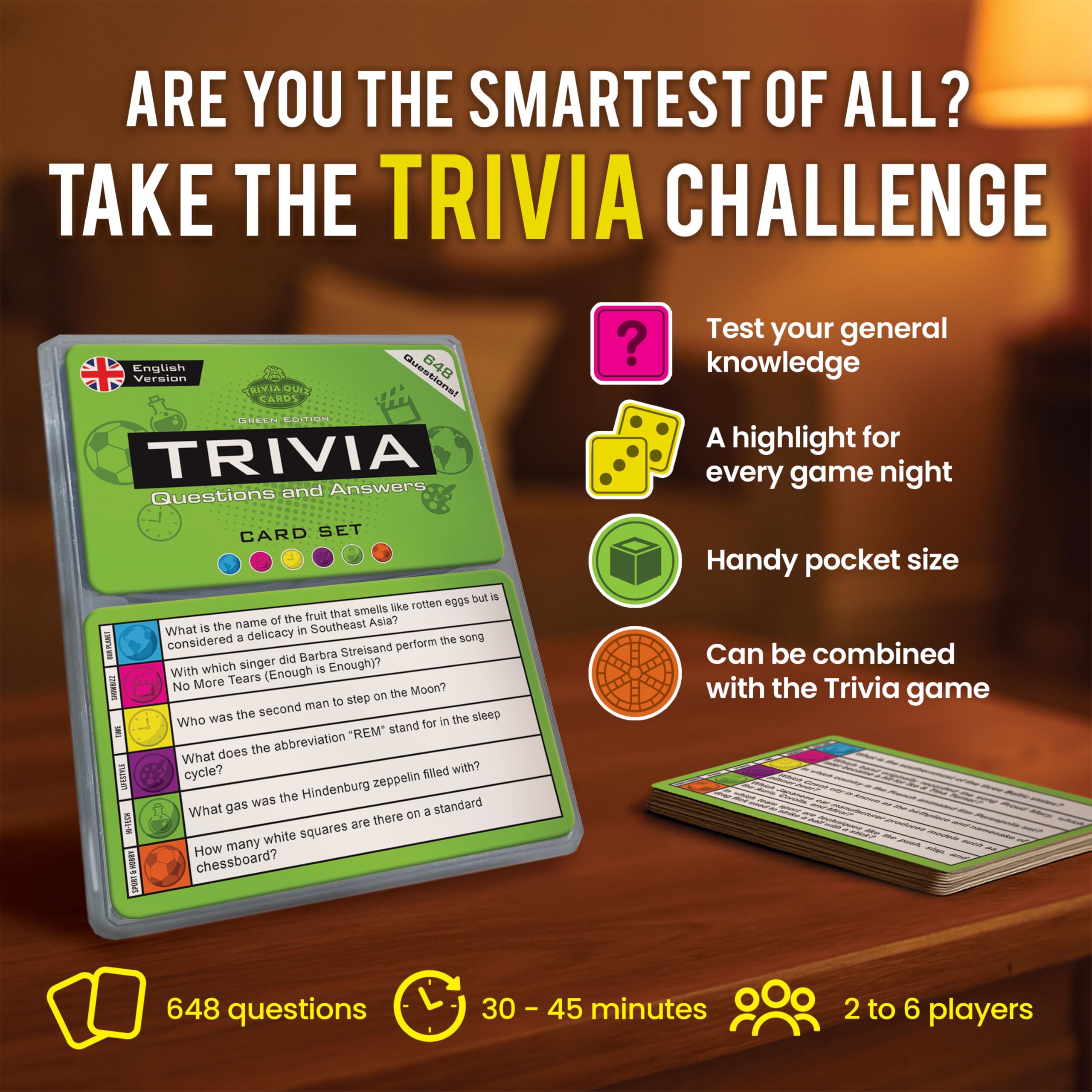 Trivia Quiz Cards Set (English Edition), Green, Small - Image 2