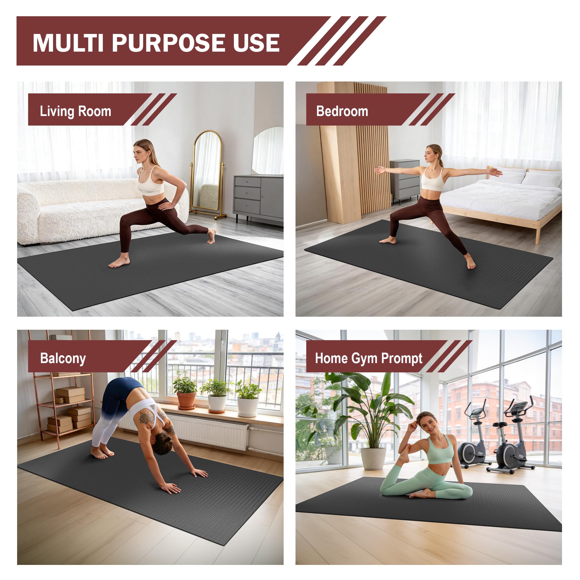 Stepwaver Alfombrilla de fitness XXL, 183 x 122 / 213 x 152 / 243 x 152 cm (6 mm) de grosor para estudio en casa y suelo de garaje, esterilla deportiva antideslizante, ultra duradera, esterilla de