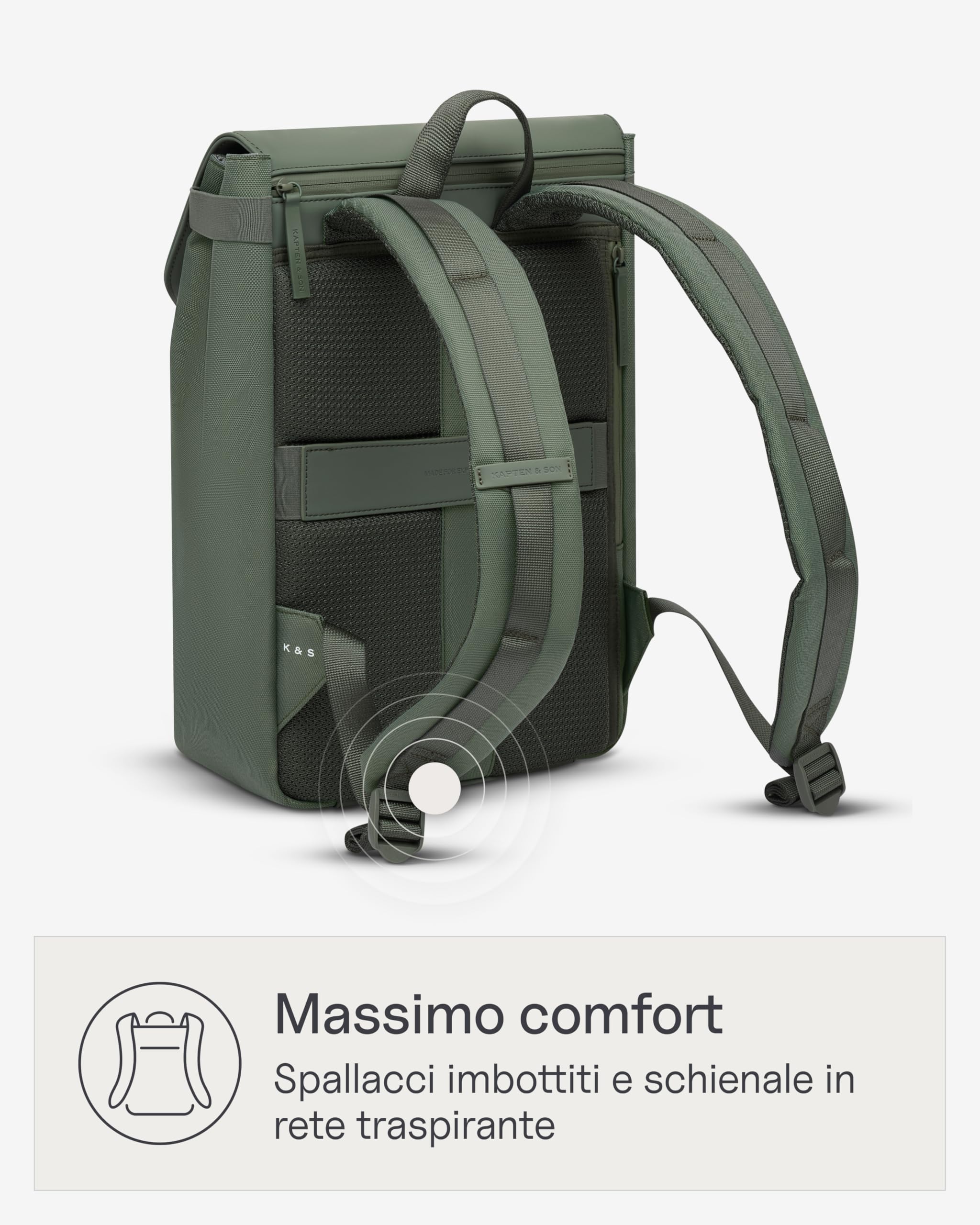 Kapten & Son zaino per il tempo libero con scomparto per laptop Fyn Backpack 13L Dusty Green verde scuro