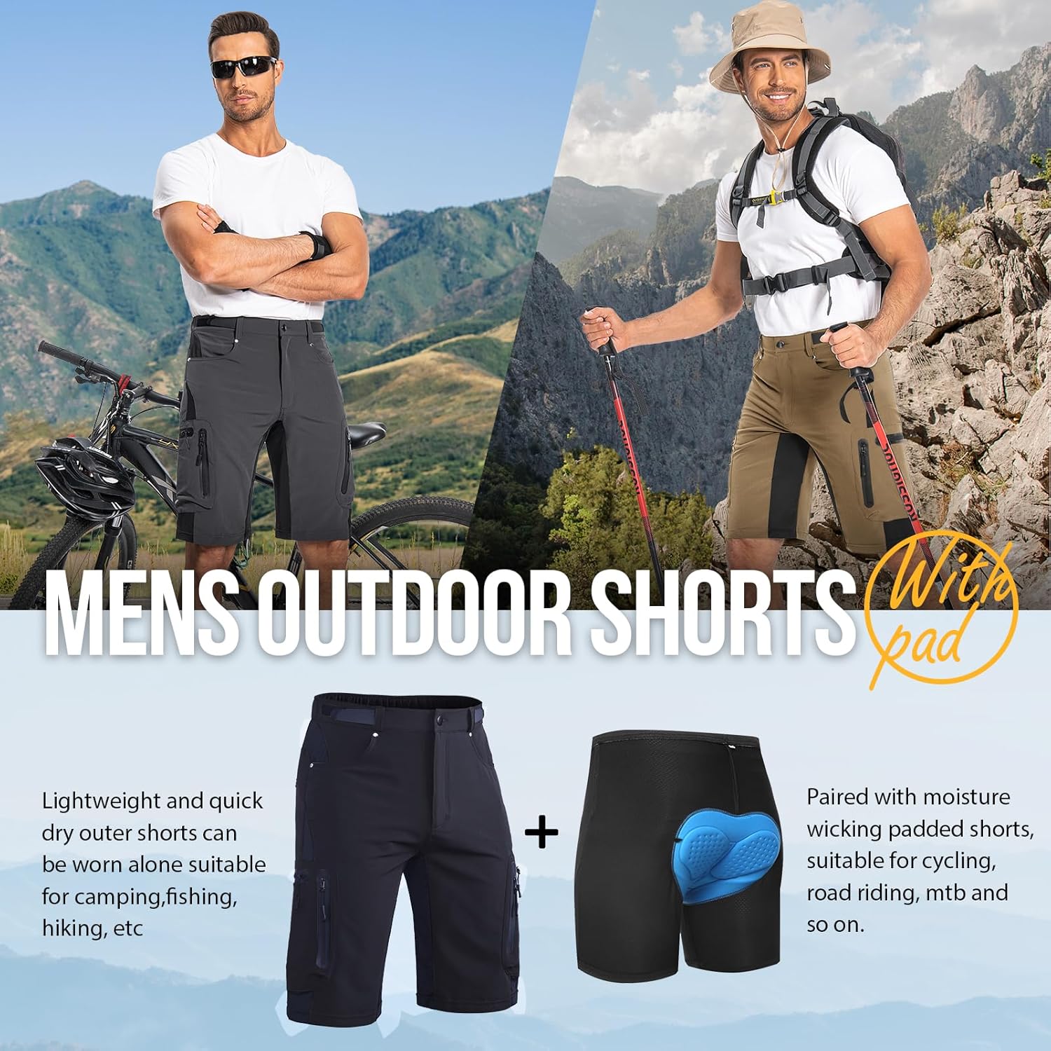 Ally Mens Mountain Bike Shorts 4D Padded Baggy Bicycle Cycling Biking Bike Shorts Lightweight Loose-fit - Image 7