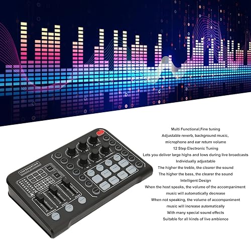 Miniatura 3 de Diydeg Tarjeta de sonido externa en vivo, mezclador de audio profesional, cambiador de voz con afinación electrónica de 12 pasos, reducción de