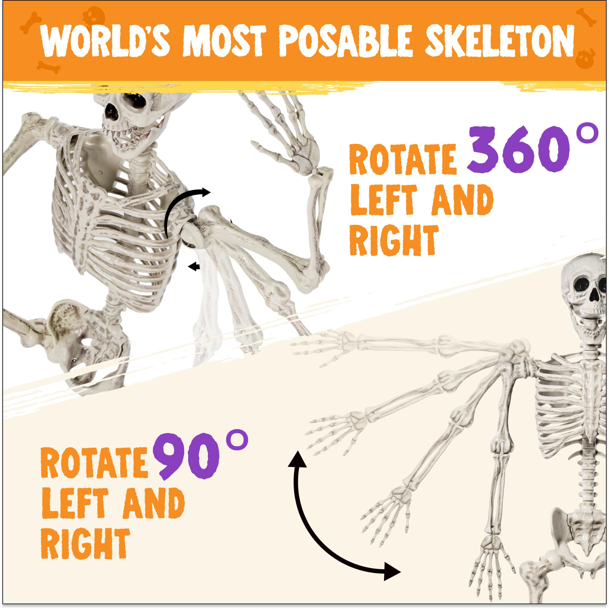 JOYIN Halloween możliwy szkielet na całe ciało, realistyczne kości z ruchomymi przegubami, na Halloween, do dekoracji wewnątrz i na zewnątrz (białe)
