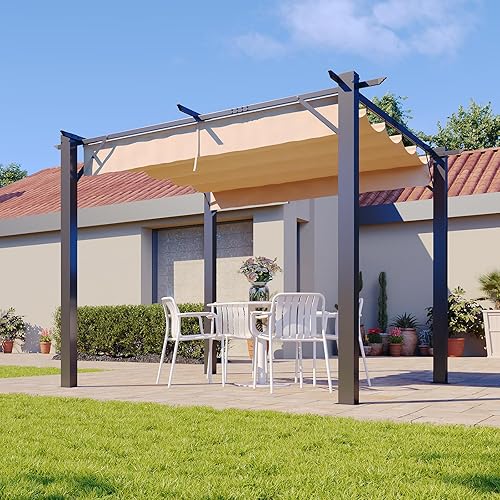 Aoxun 10'x10' Outdoor Pergola, Heavy-Duty Metal Patio Pergola, Modern Retractable Sun Shade Canopy for Garden, Deck and Backyard