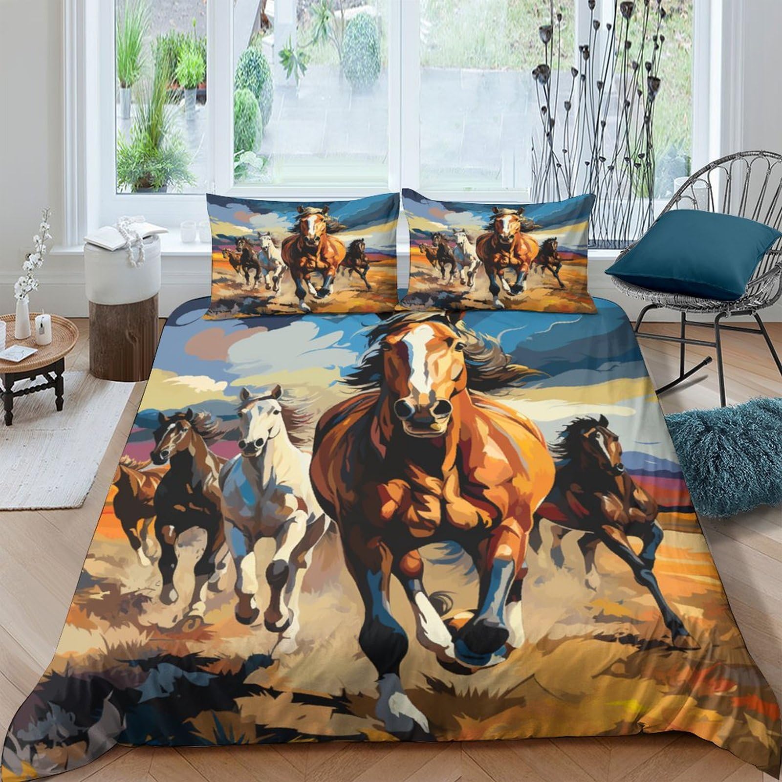 Housse de couette cheval 3D avec fermeture à glissière double pour enfiler votre couette sans effort