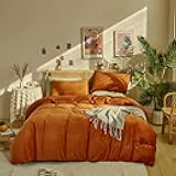 Pureant Burnt Orange Fluffy Comforter Set Twin Rust Velvet Bedding Comforter Sets for Women Girls Solid Terracotta Flannel Blankets Plain Rust Caramel Twin Size Comforter Modern Reddish Brown Bed
