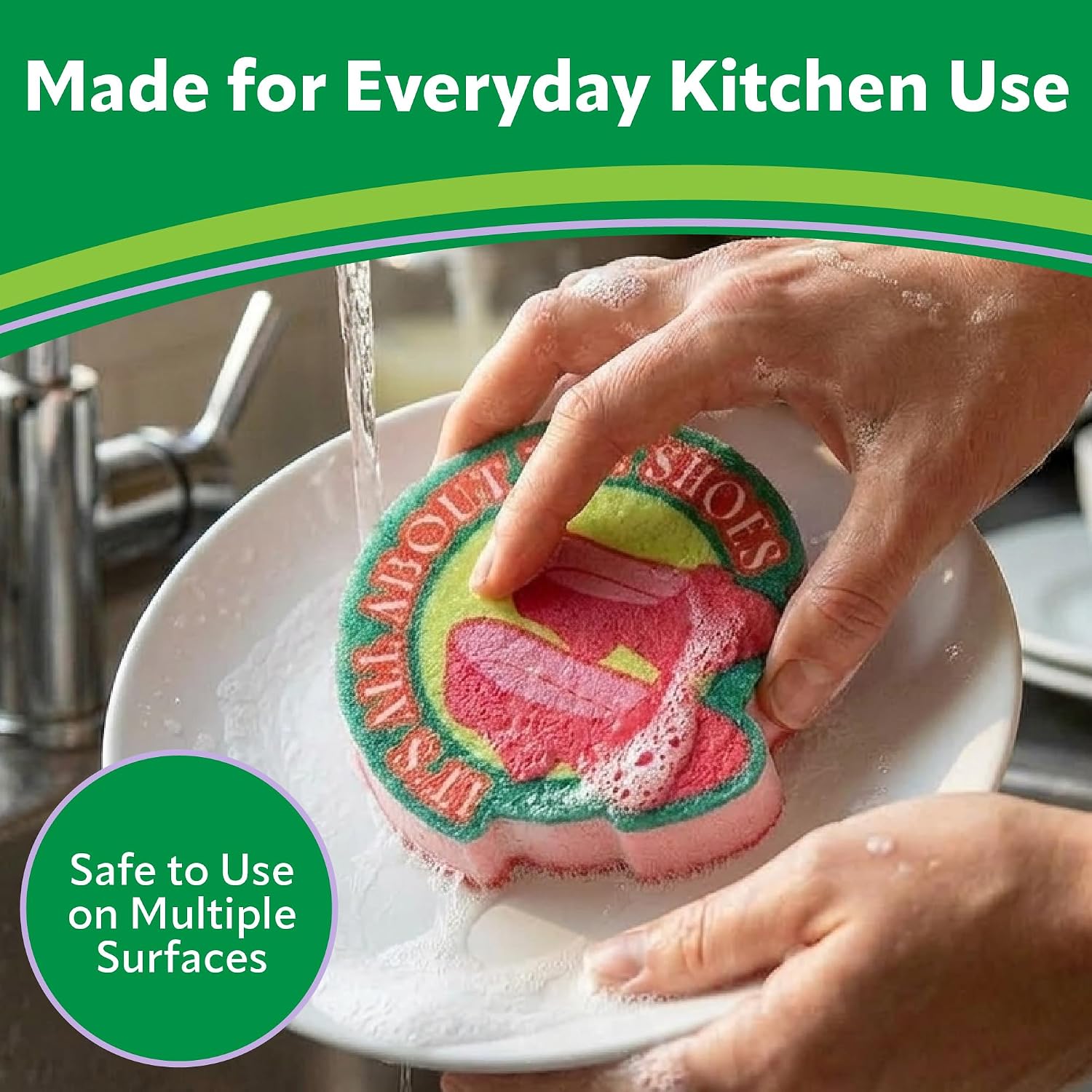 ICUP Wizard of Oz Kitchen Sponge Set of 2, Multi Layer Non Scratch Scrubber with Scouring Pad, Durable for Dishwashing and Cleaning