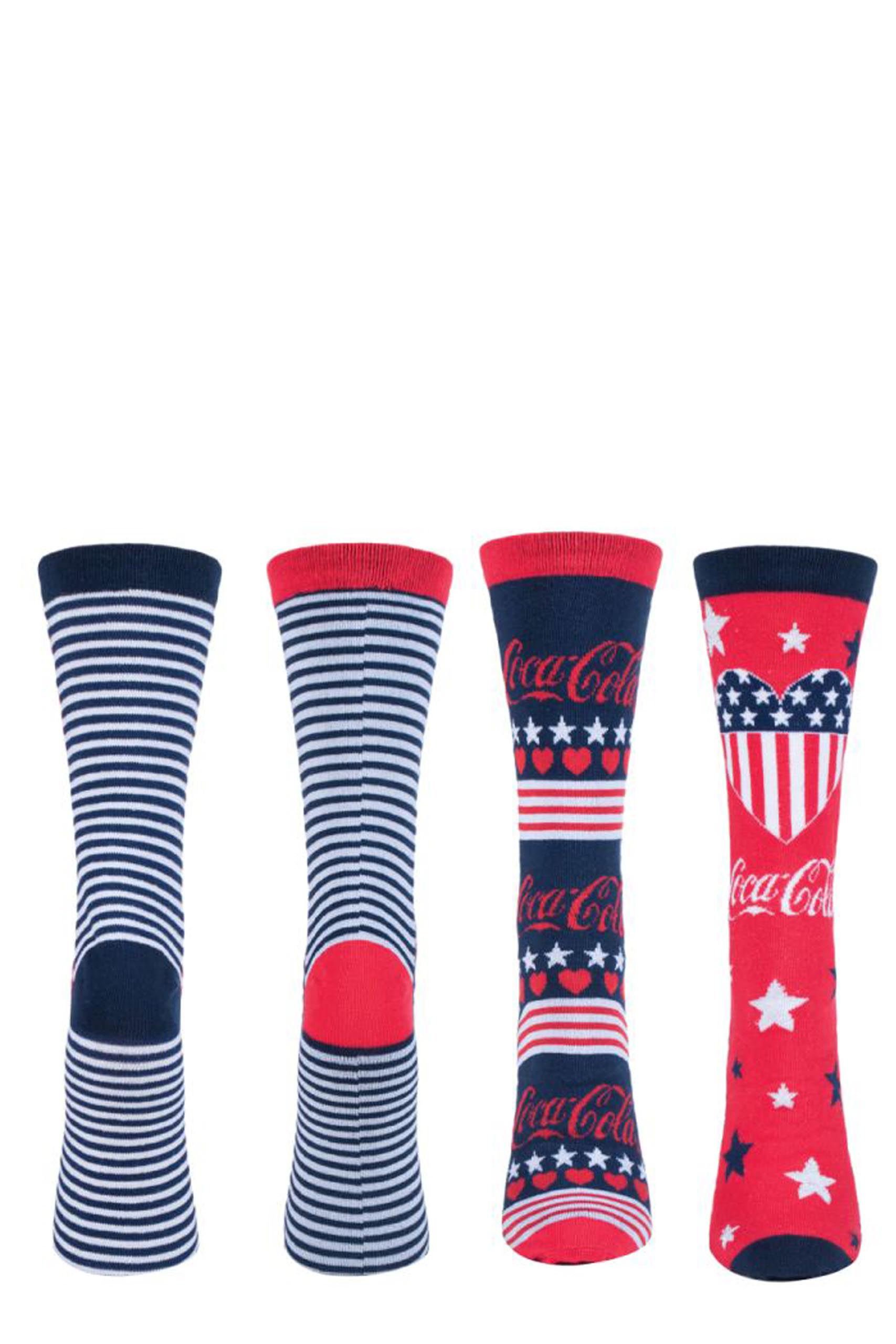 Coca-Cola Women's Rot Coca Cola Patterned Stripe Cotton Socks Pack Of 2 Multi 4-8