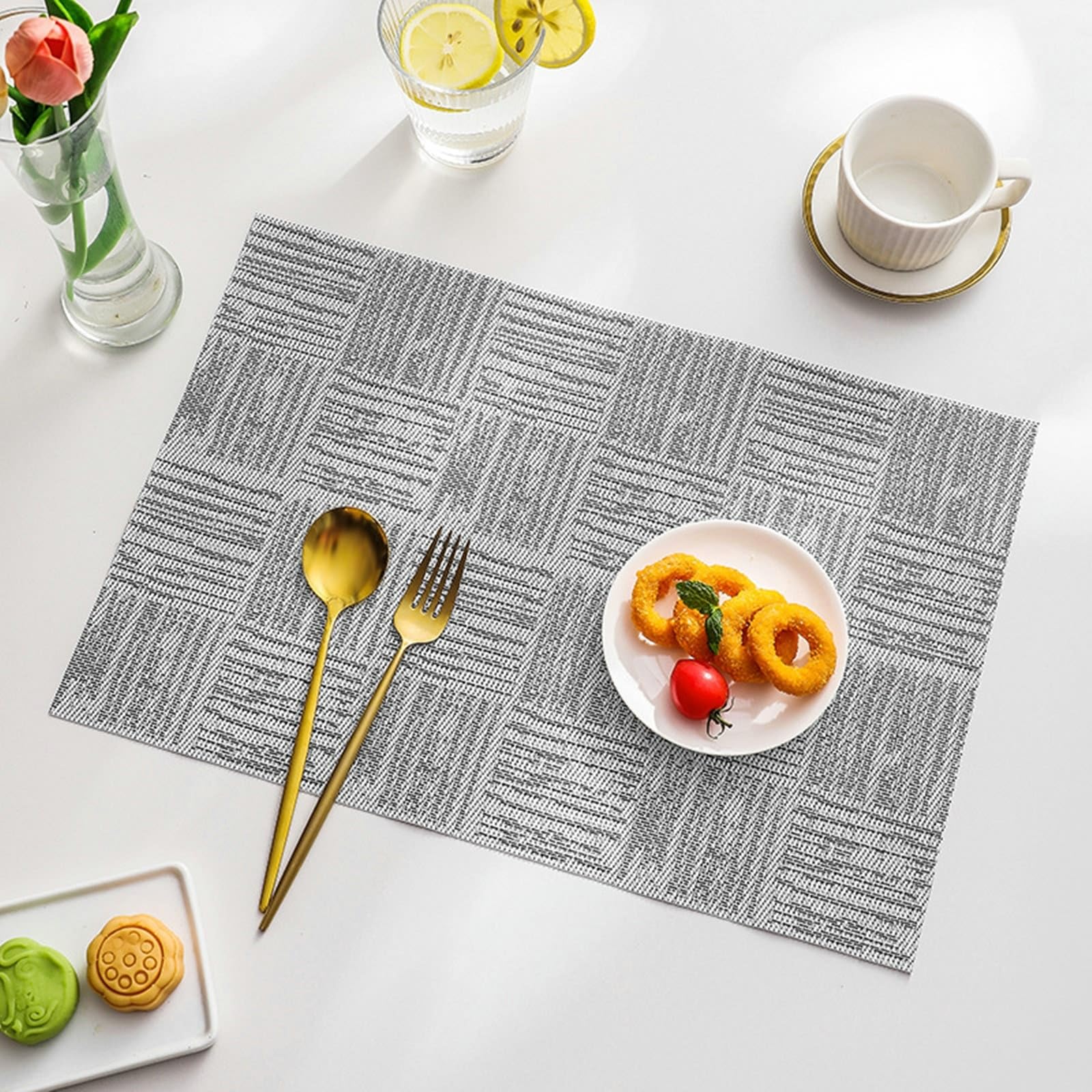 Set de table lavable gris lot de 10 protections de table imperméables en PVC pour salle à manger