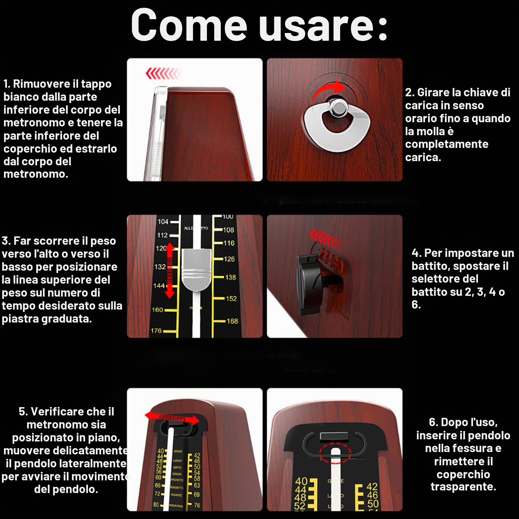 YUEMING Metronomo Meccanico con Campana, Metronomo Meccanico Universale per Pianoforte Chitarra Sassofono Batteria Clarinetto, Alta Precisione del Ritmo e del Tempo