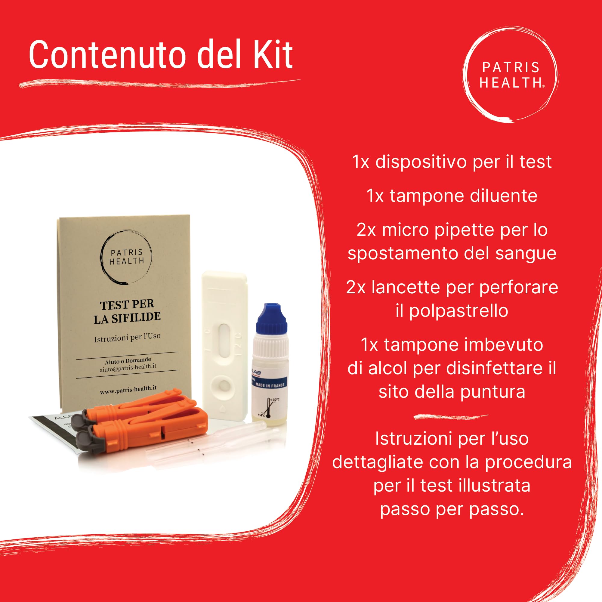2x Test per la Sifilide Patris Health®, Autotest, Rilevamento dell'infezione da Treponema pallidum