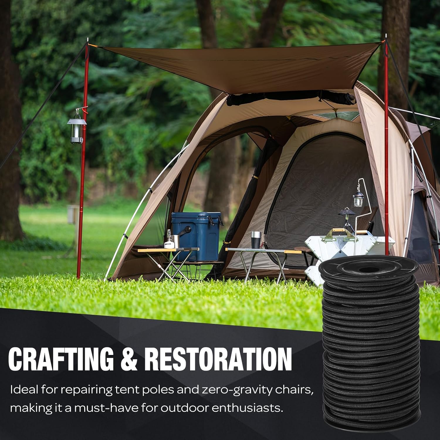 Marine 100 ft Marine Grade Bungee Cord Roll with 20 Hooks Hog Ring Pliers Kit Elastic Shock Cord for Kayak Decks Camping Tarp Binding Bicycle Racks Pet Cages and DIY Projects(Black)