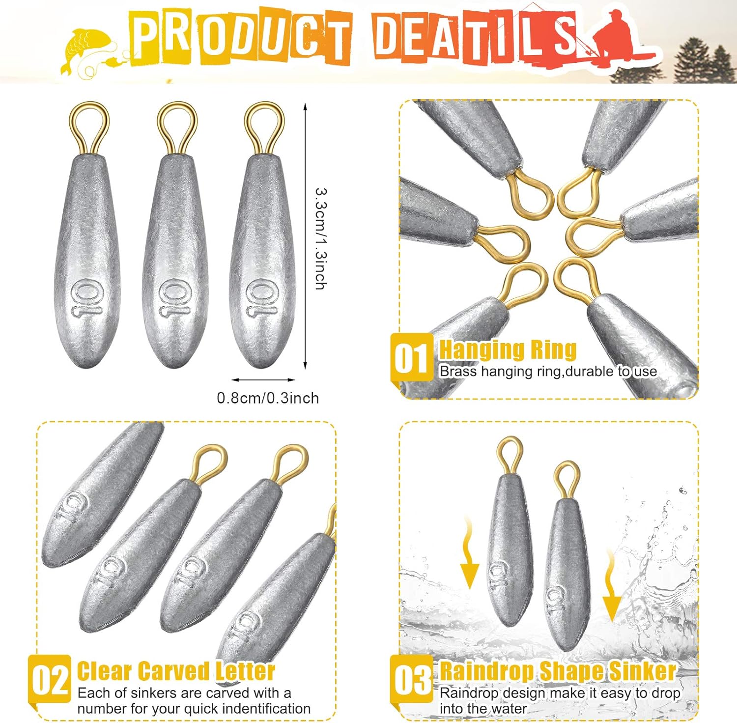 20 Pieces Fishing Sinkers Weights Fishing Weights Fishing Raindrop Bullet Sinker Weight Lead Sinkers Water Drop Shape Weights for Bottom Fishing : Sports & Outdoors
