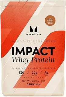 Myprotein Impact Whey Protein Powder, 2.2 Lbs (31 Servings) Salted Caramel, 22g Protein & 5g BCAA Per Serving, Protein Shake for Superior Performance, Muscle Strength & Recovery, Gluten Free