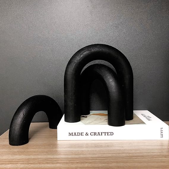 3Pcs Wood Arches Decorative Object Small Wooden Arch Coffee Table Shelf Décor Accents Boho Decor Pieces for Home Room House Console Mantel Books Centerpiece Decoration (Black)