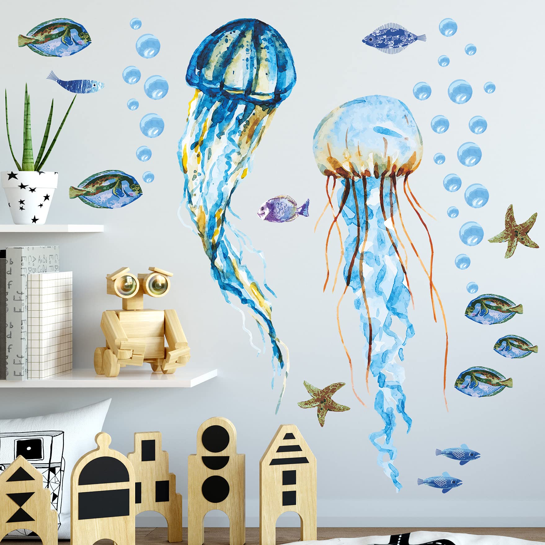 Autocollant Mural Méduse Thème Océan Mer Décoration De Salle De Bain