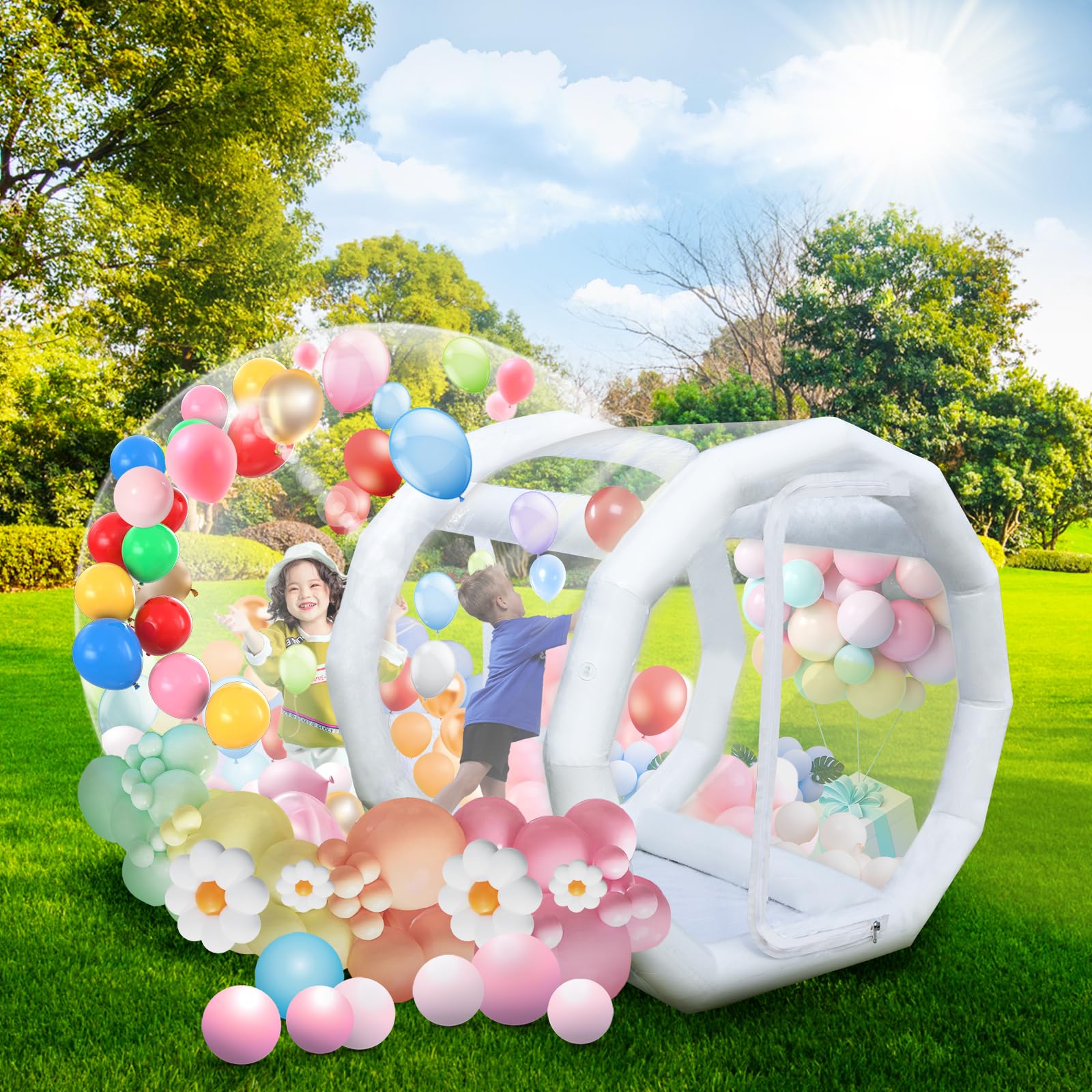 Inflatable Bubble House Domefor Kids and Adults, Clear PVC Bubble Balloon House with Tunnel, Air Blower, Air Pump White Inflatable House Dom for Party