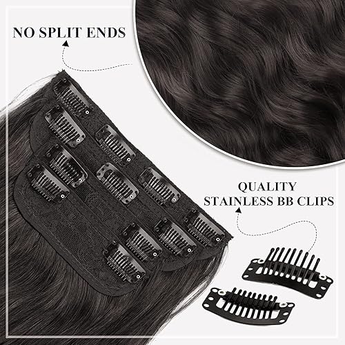 Miniatura 6 de Nnzes Extensiones de cabello con clip, extensiones de cabello grueso con clip, doble trama de 20 pulgadas, extensiones de cabello sintético ondulado