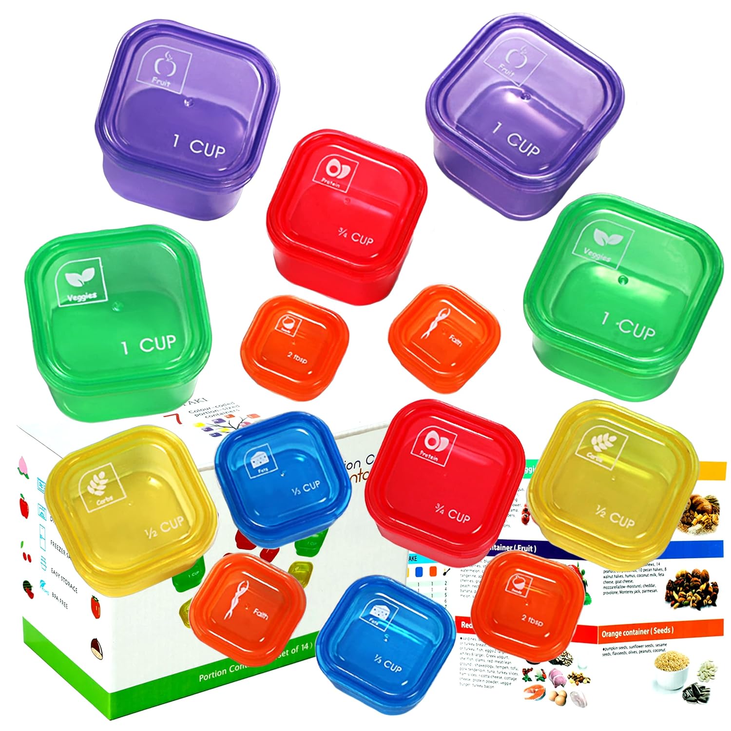 Portion Control Containers, Double Set (14 Pieces) 21 Day Fix Container