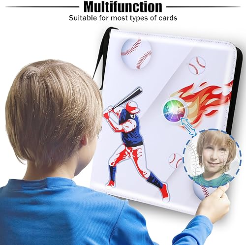 Miniatura 3 de Carpeta de tarjetas de béisbol, tarjetero de béisbol, carpeta de tarjetas intercambiables, con 7 carpetas de tarjetas intermitentes de luz colorida,