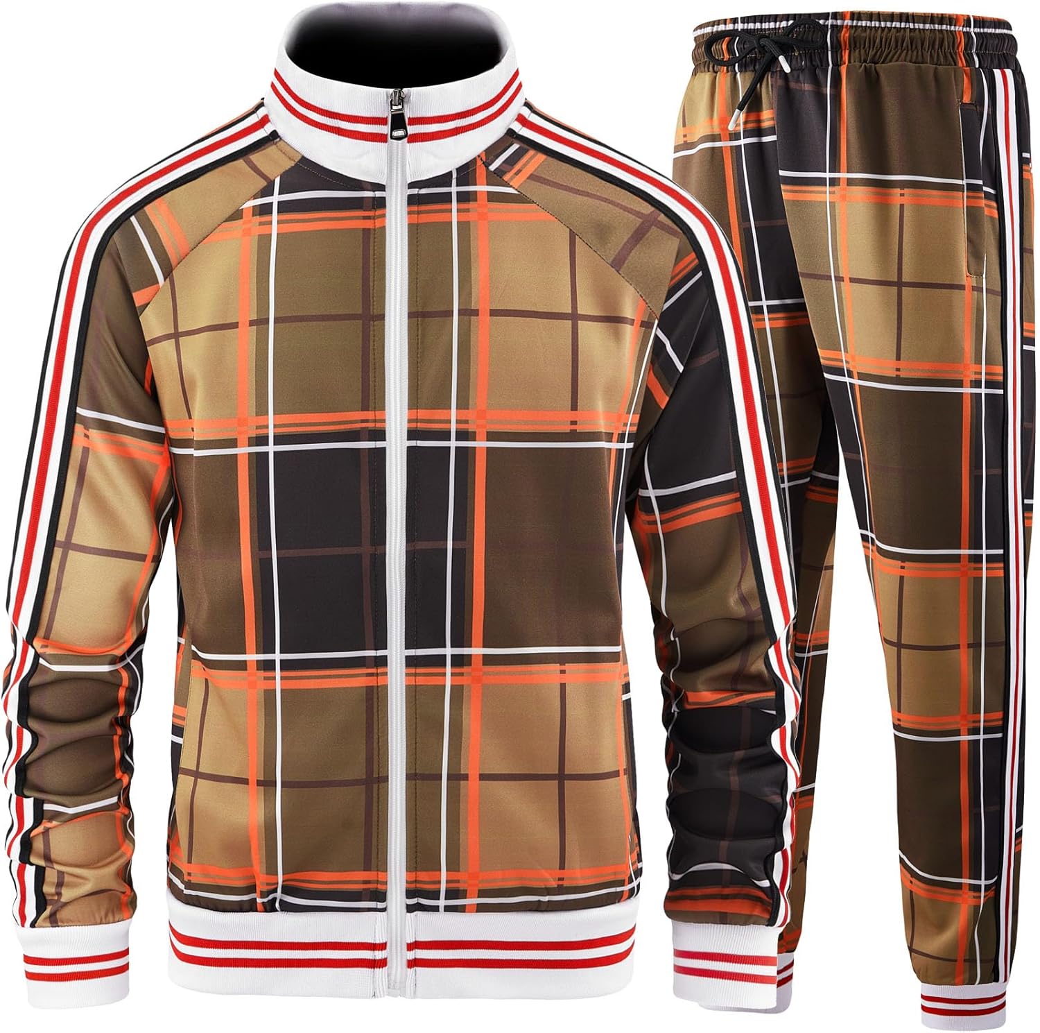 Track Suits for Men Set Plaid Tracksuit Mens Sweatsuits 2 Piece Sport Jogger Sweat Suits Clothes Jogging Outfits