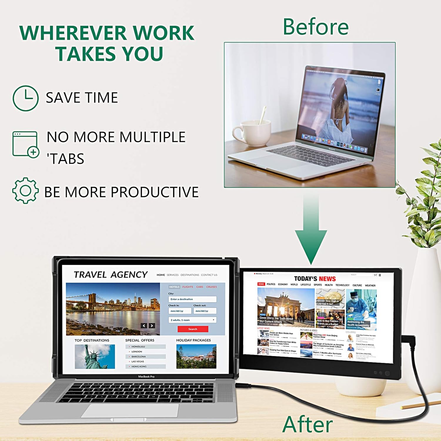 Flаѕh Dеаlѕ - 70% оƒƒ Portable Monitor for Laptop -1080p Laptop Screen HDMI Gaming Monitor,USB 2.0 A/Type-C Computer Monitors,Full HD IPS Bracket Screens Dual or Triple for Windows/OS/Android