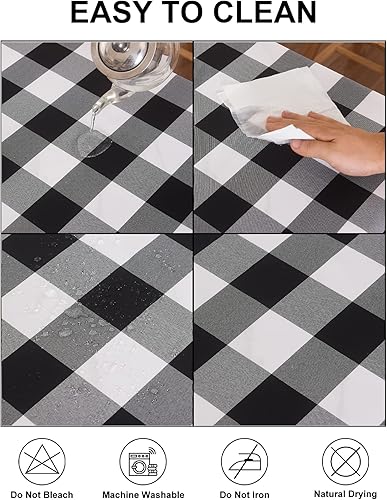 Miniatura 3 de Paquete de 2 manteles redondos de poliéster impermeable a cuadros, 60 manteles para exteriores, mantel para prevención de manchas de aceite para