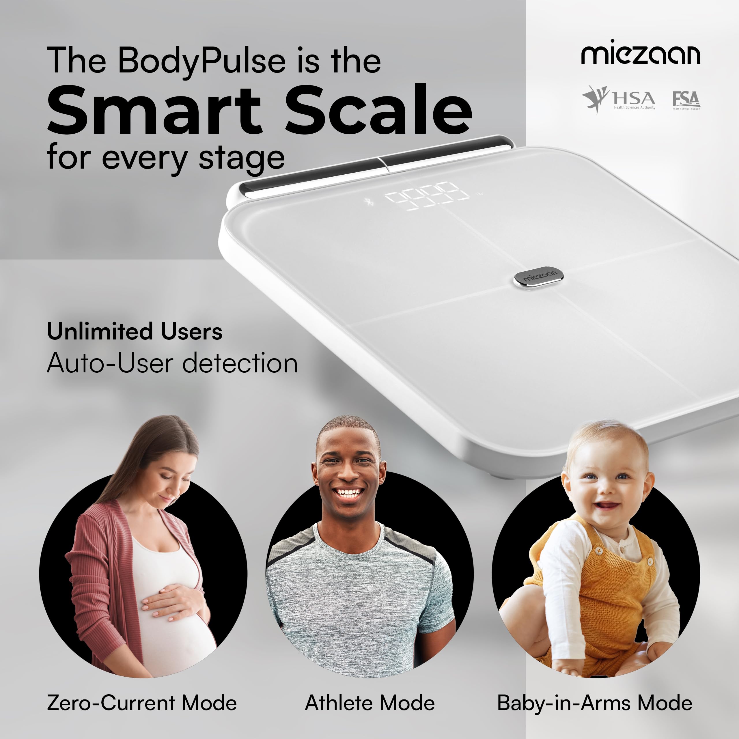 BodyPulse - Báscula inteligente de 8 electrodos para peso corporal - Báscula digital - 56 métricas - Báscula de baño con IMC, grasa corporal, mediciones de masa muscular - Elegible para FSA/HSA