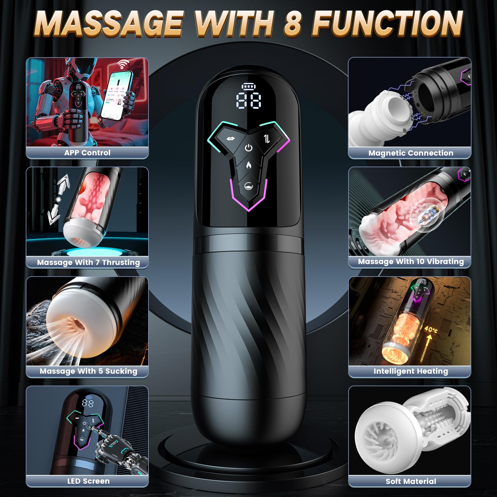 Male Mastusbafor with 5 Sucking Modes Automatic Tight Sleeve Hoodies Male Masterburbatar Hands Free, Pocket Puzzy Silicone Electric MB784, Black — view 2
