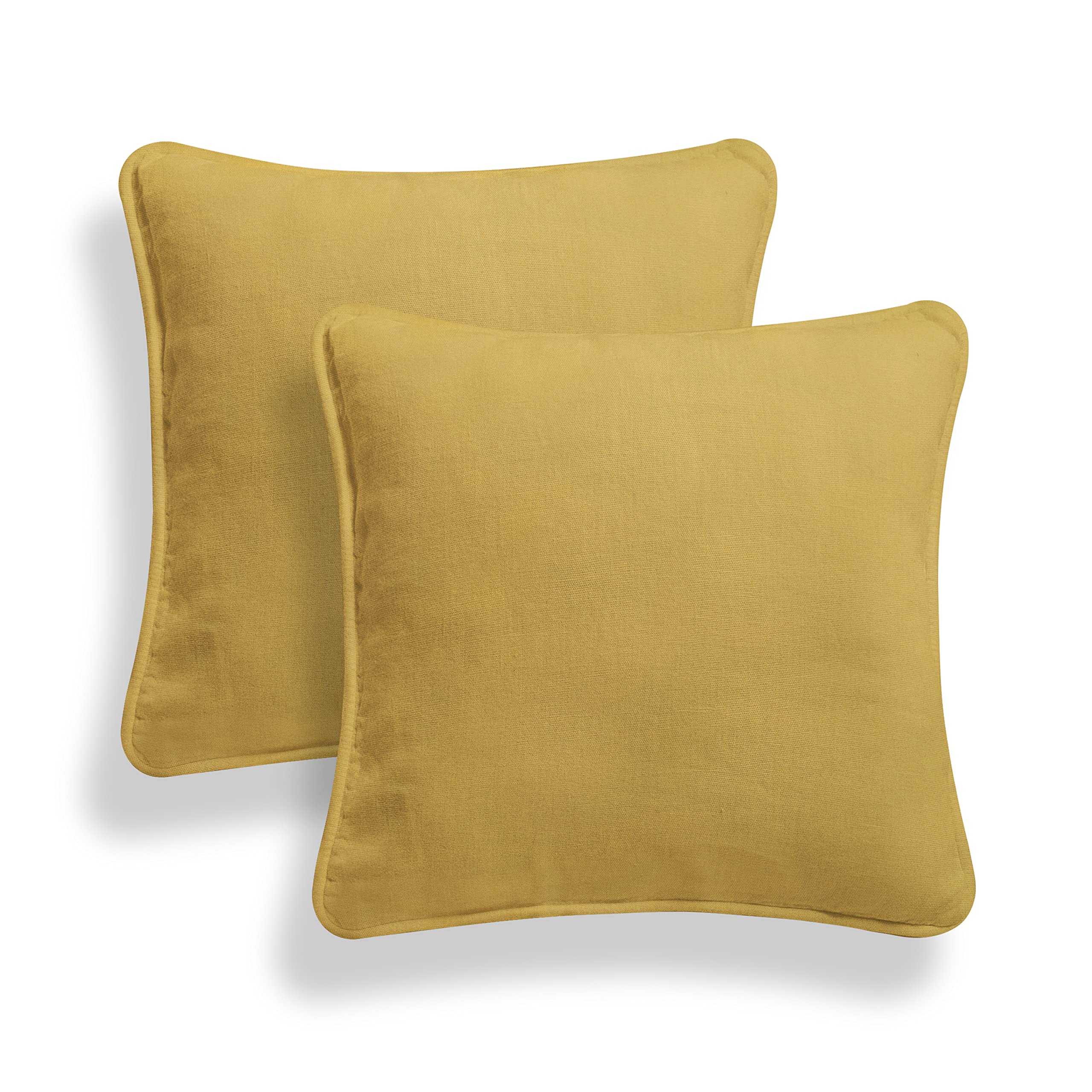 Arlinens Yellow Set Of 2 Plain Cotton Cushion Cover Soft Decorative Square Cushion Covers Throw Pillow Cases, Home Decor Decoration For Sofa Couch Bed & Chair With Invisible Zipper In (18X18, )