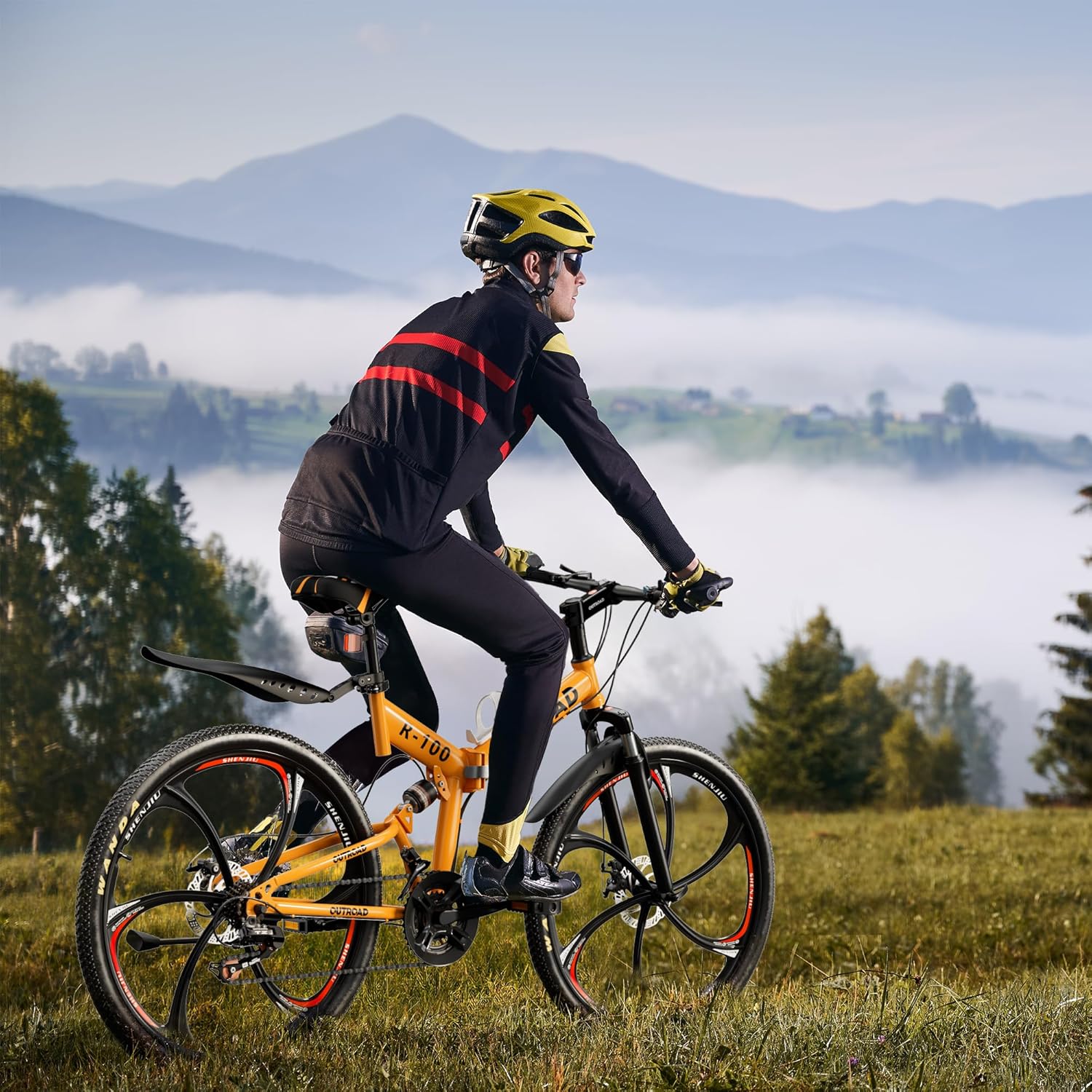 26" Foldable MTB – 21-Speed Full Suspension, High-Carbon Steel Frame, Dual Disc Brakes & Quick-Release Tires – Adults & Teens (Multiple Colors)