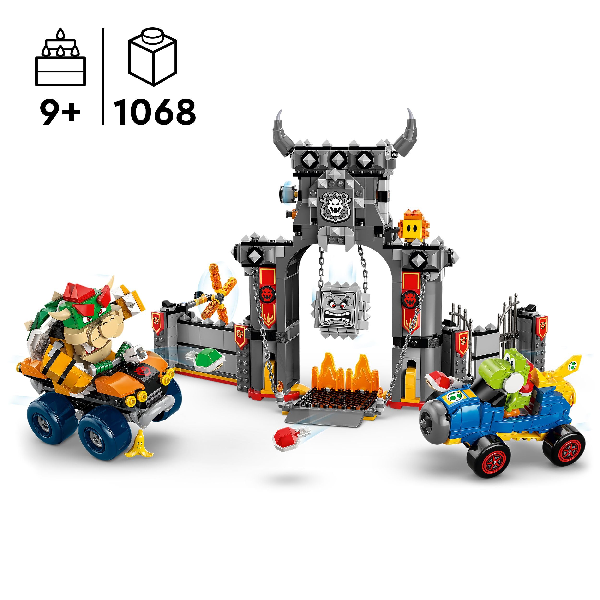 LEGO Super Mario: Mario Kart – Castello di Bowser Giocattolo - Set Interattivo con 2 Macchine e 4 Figure Incluso Yoshi - Regalo da Gaming per Bambini e Bambine da 9 Anni in su - 72039