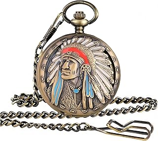 Tiong Grabado antiguo indio nativo indio/4 de julio patrón de cuarzo reloj de bolsillo diseño antiguo recuerdo regalos de Acción de Gracias