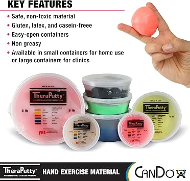 CanDo TheraPutty Standard Hand Exercise Putty For Rehabilitation, Exercises, Hand Therapy, Occupational Therapy, Hand Strengthening, Improve Motor Skills, Stress Relief