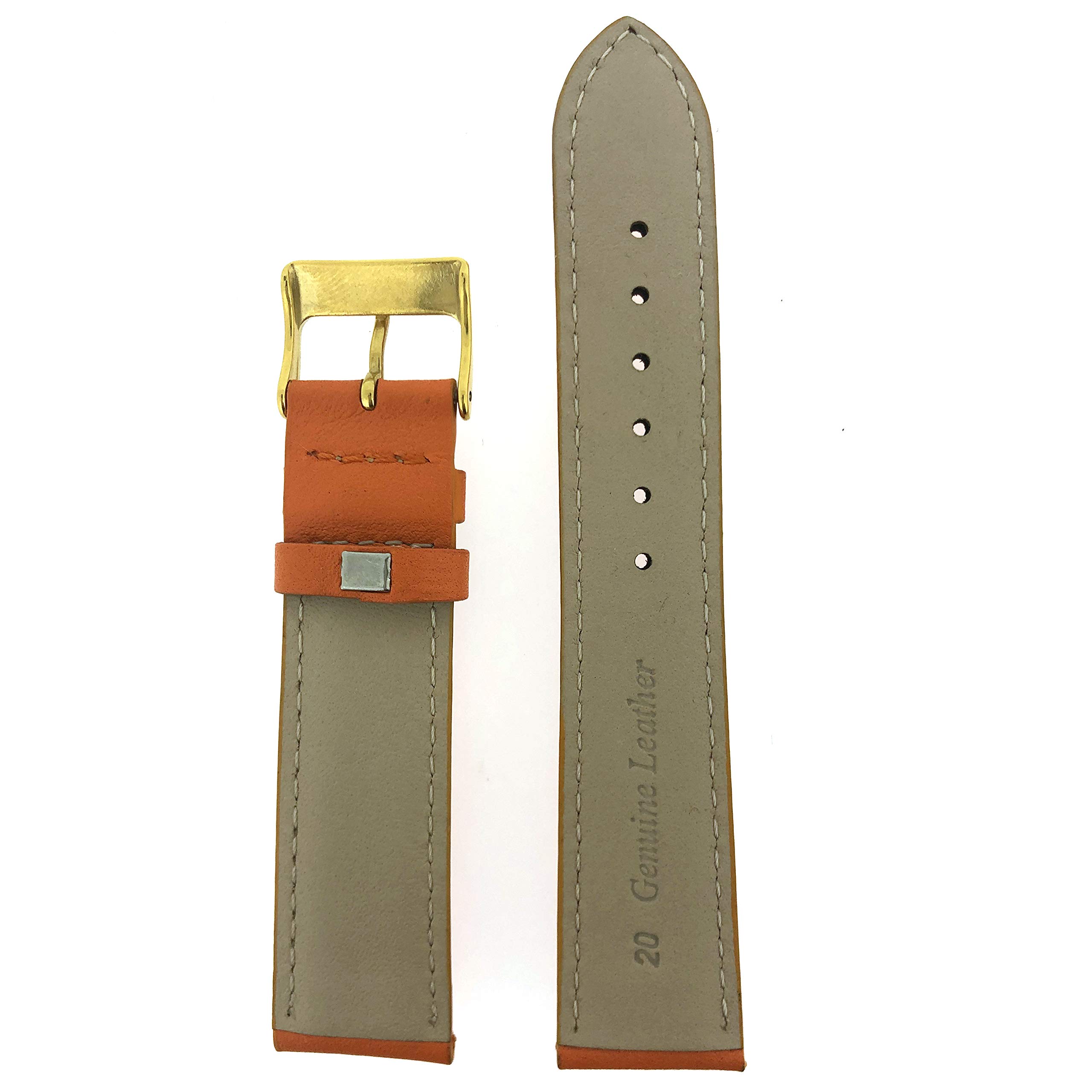 Tech Swiss Watch Band Genuine Soft Leather Orange Padded Stitched 18 Millimeter