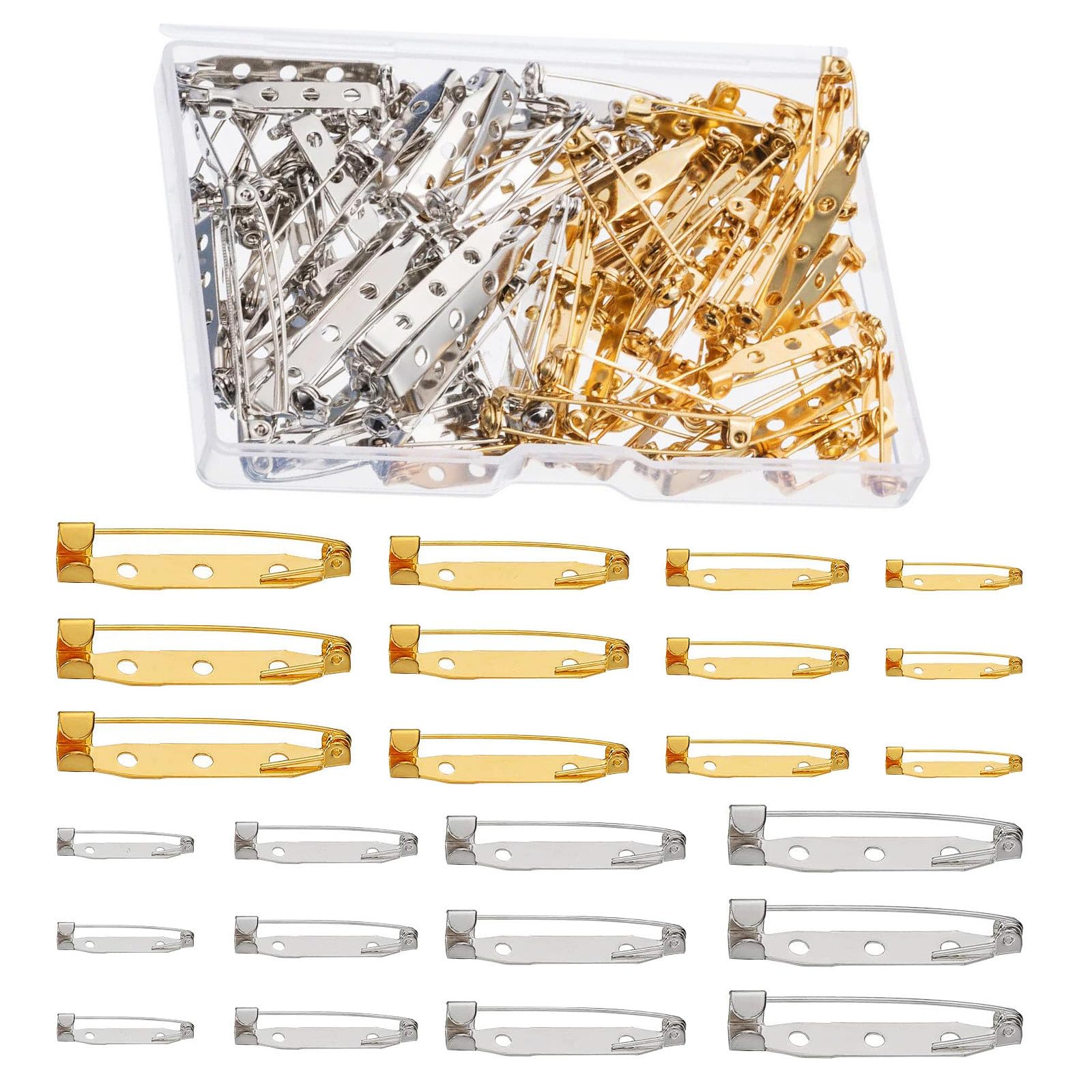 240 Pezzi Spille da Balia,spille per badge,20/25/30/35mm Spille Metalliche,Spille per bricolage,Pins di Sicurezza per Gioielli e Artigianato,per Chiusura Posteriore Sicura