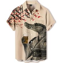 Japanese Art Style Mens Hawaiian Shirt Funny Printed Casual Short Sleeve Button Down Shirts