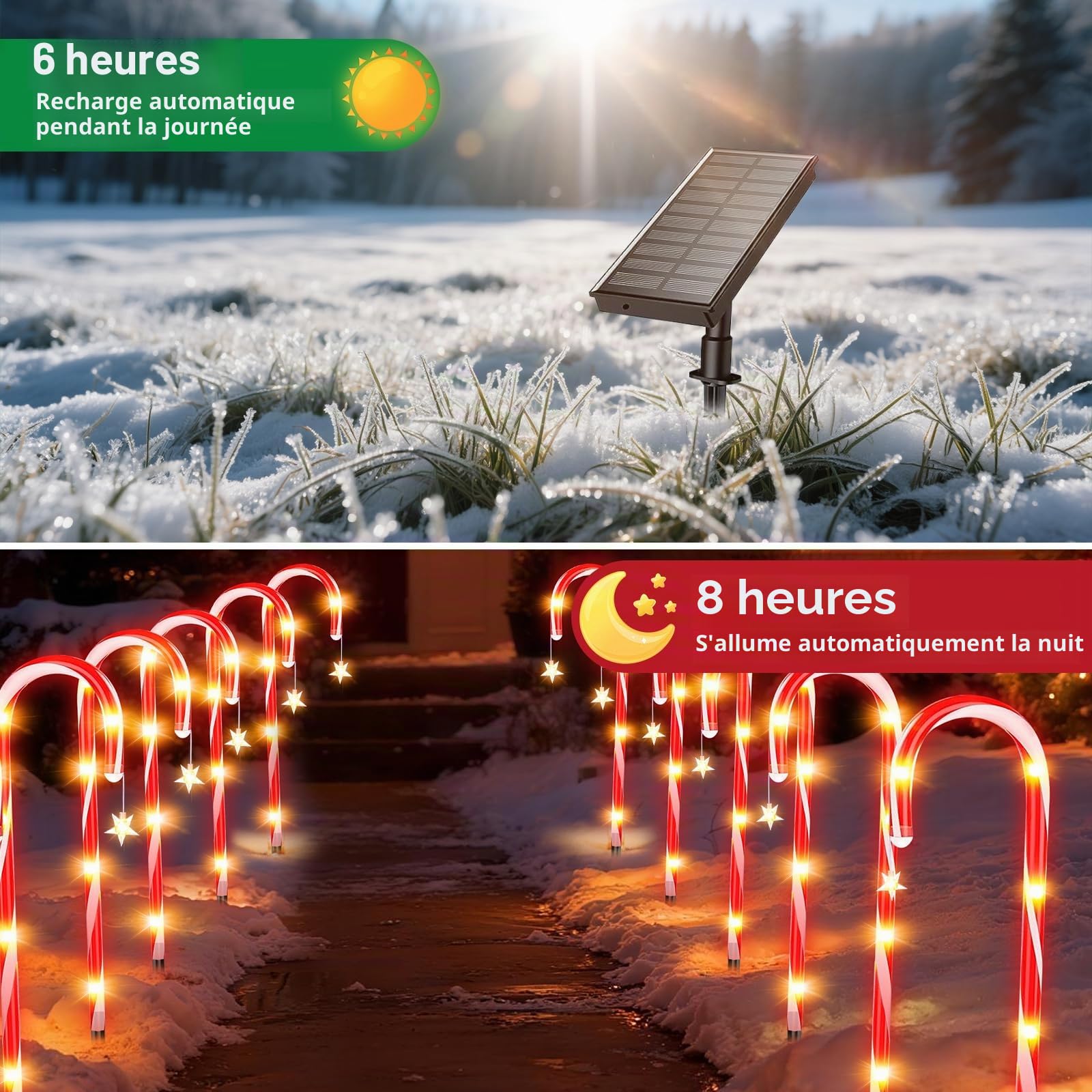 Qoosea Decoration Noël Canne Lumière Solaire Extérieur, 12 Pack 8 Modes Cannes à Sucre Lumineuse de Noël avec Télécommande, IP65 Étanche Lampe Solaire Exterieur Décor pour Jardin Chemin Cour
