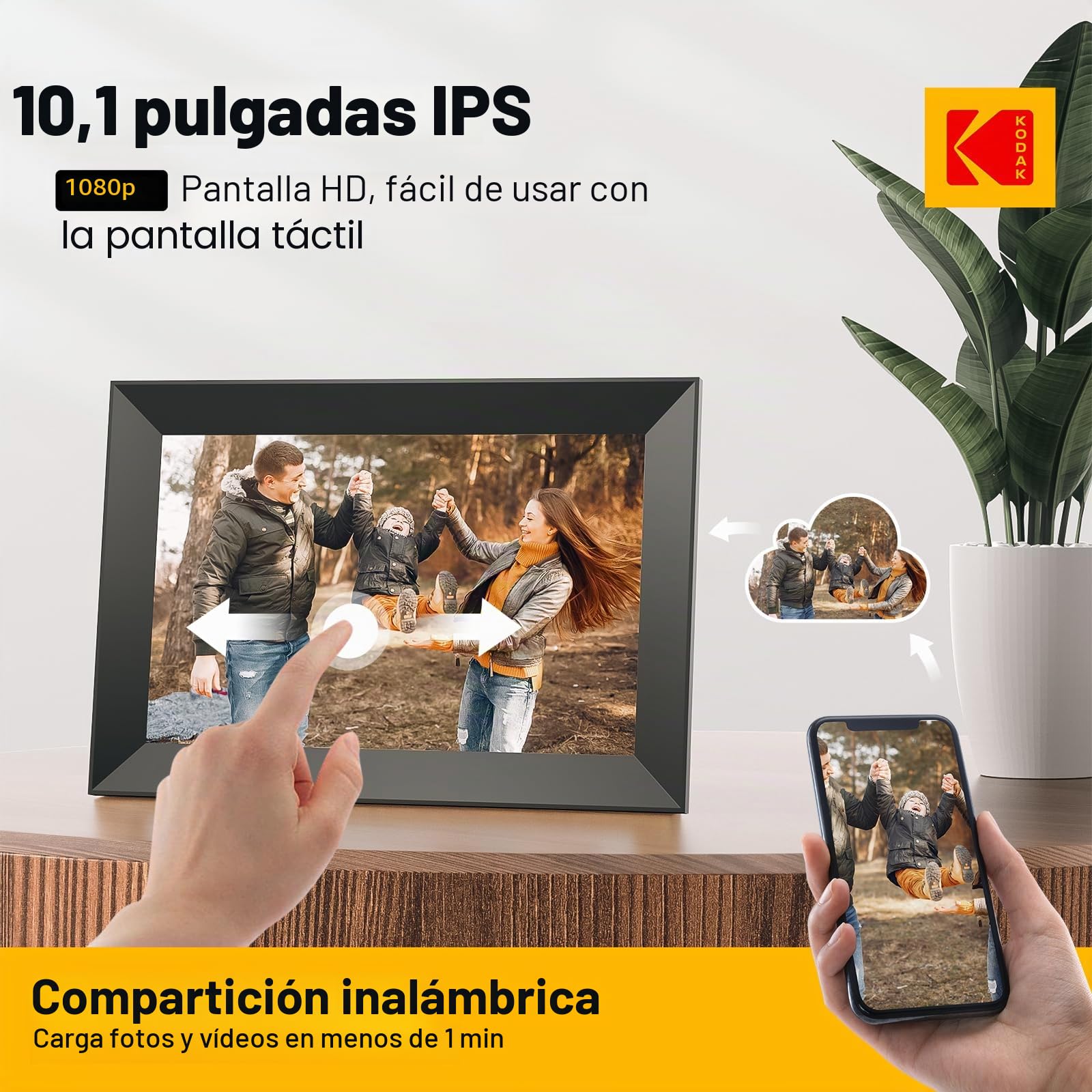 Kodak Marcos Fotos Digitales WiFi de 10.1 Pulgadas con Pantalla Táctil IPS en Alta Definición, 32 GB RAM y Capacidad de Compartir Fotos y Videos Mediante la App