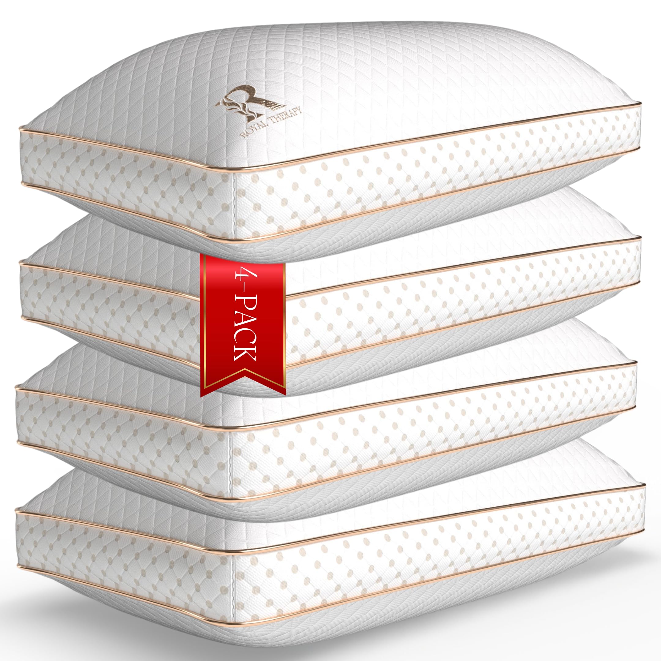 Royal Therapy 4-Pack King Memory Foam Pillow, Adjustable Shredded Odor-Free Bed Pillow for Neck &amp; Shoulder Pain Relief, Breathable Support for Back, Stomach, Side Sleepers, AirFlowPRO