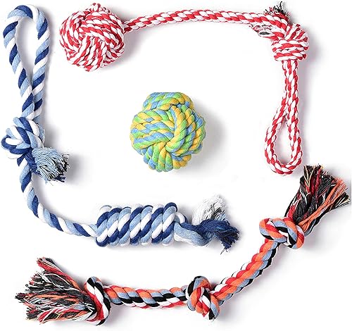 Fida Juguetes de cuerda para perros, paquete de 4 unidades, resistentes cuerdas de algodón para masticar para interiores y exteriores, juego de